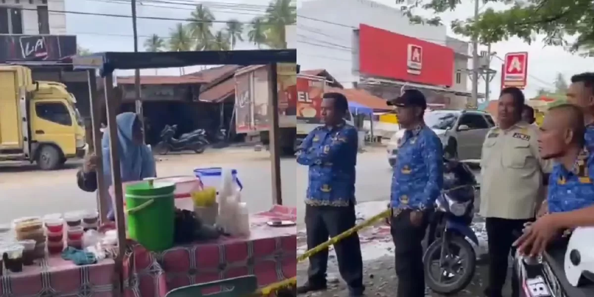 Suasana lapak takjil di Gunung Tua saat proses penertiban berlangsung dan memicu adu argumen antara pedagang dan petugas. (X/RadioElshinta)