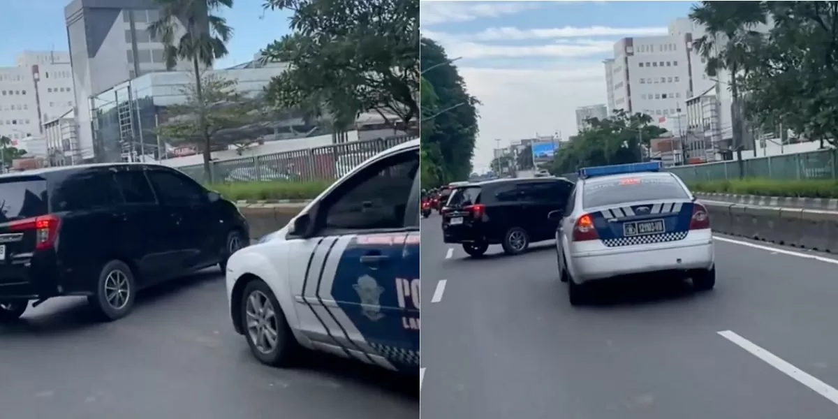 Detik-detik Toyota Calya hitam lawan arah saat dikejar polisi (TikTok/@ky_barnetto96)