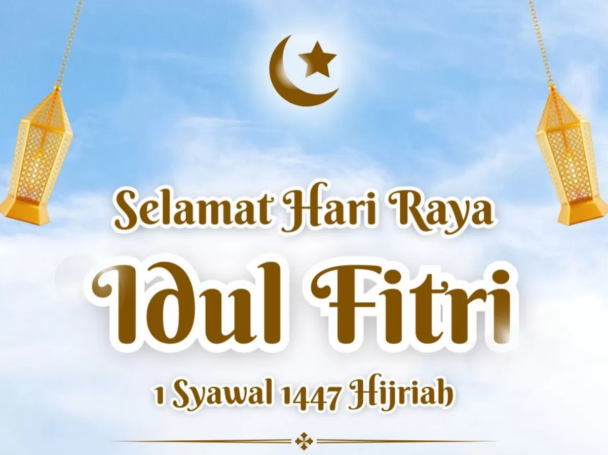 Kartu ucapan Idul Fitri 2026/1447 Hijriah. (Canva.com/Syammasfitria Studio)