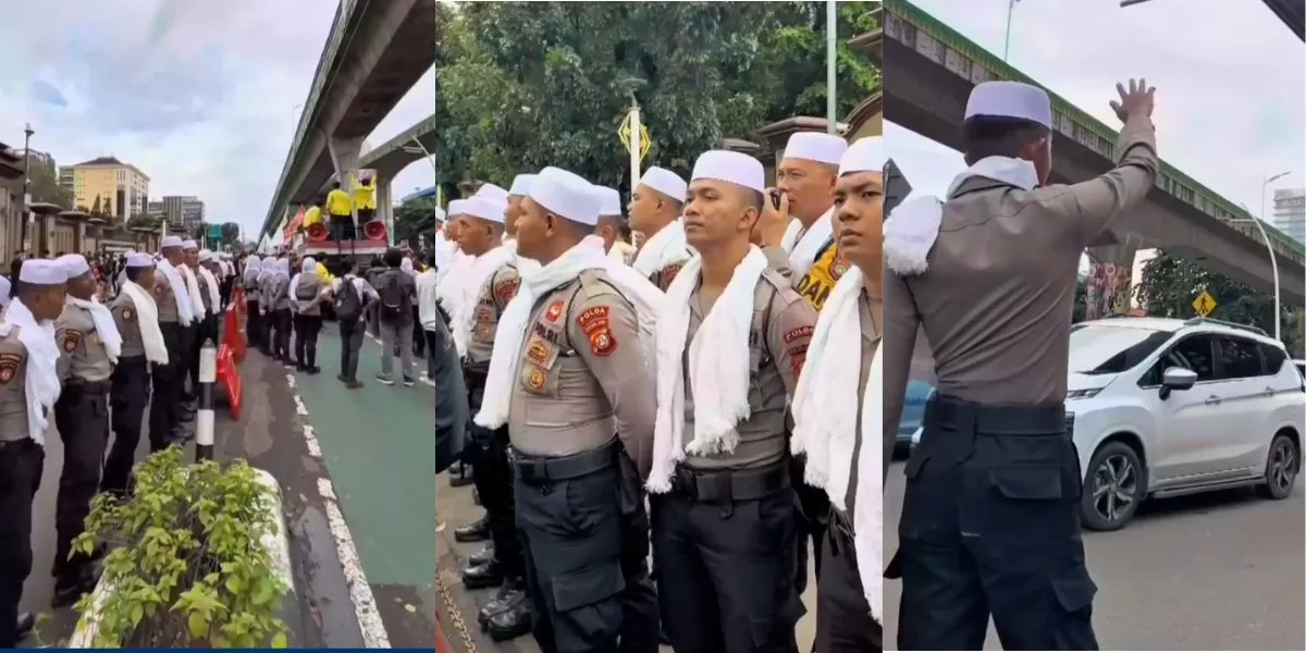 Penampilan personil polisi yang kawal demo BEM UI di Mabes Polri, 27 Februari 2026 (X/@trendinggso)