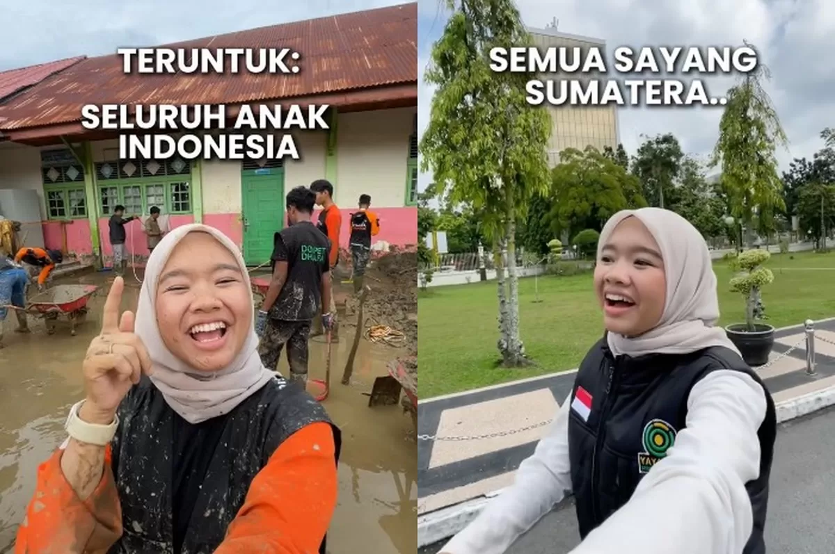 Menyoroti pernyataan influencer Azzahra Putri saat melakukan pembersihan sekolah yang rusak akibat banjir bandang di Aceh.  (Instagram @azzahraputrisanti_)