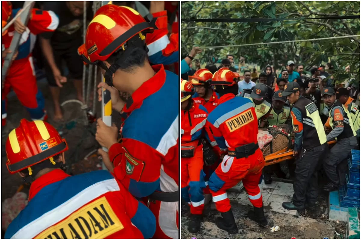 Petugas Damkar Kota Solo Jawa Tengah bantu pemakaman warga berbobot 200 kilogram di TPU Daksinoloyo, Kecamatan Baki, Kabupaten Sukoharjo, Jawa Tengah. (Instagram @damkar_surakarta)
