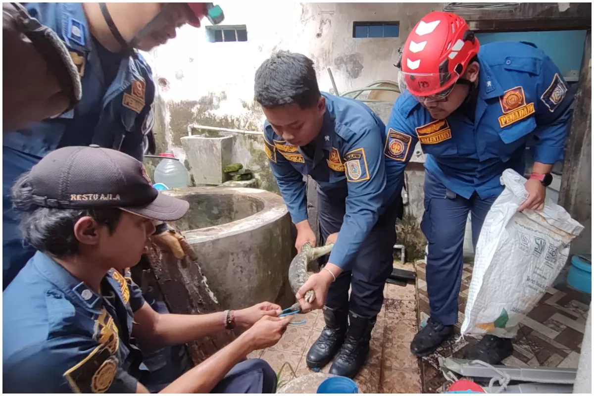 Seekor biawak berukuran 80 centimeter masuk ke dalam sumur sedalam lima meter, Kamis sore, 15 Januari 2026 di Desa Kebondalem Kidul, Kecamatan Prambanan, Kabupaten Klaten, Jawa Tengah. (Dok Warga Mama Ale)
