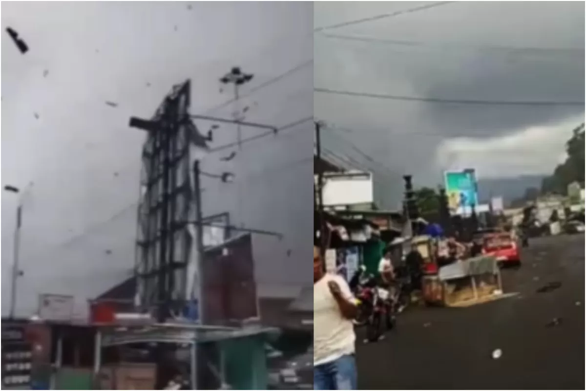 Angin puting beliung, menerjang kawasan Pasar Karangpandan, di Kabupaten Karanganyar, Jawa Tengah (Jateng), pada Rabu sore, 21 Januari 2026. (Instagram.com/@kabupatenkaranganyar)
