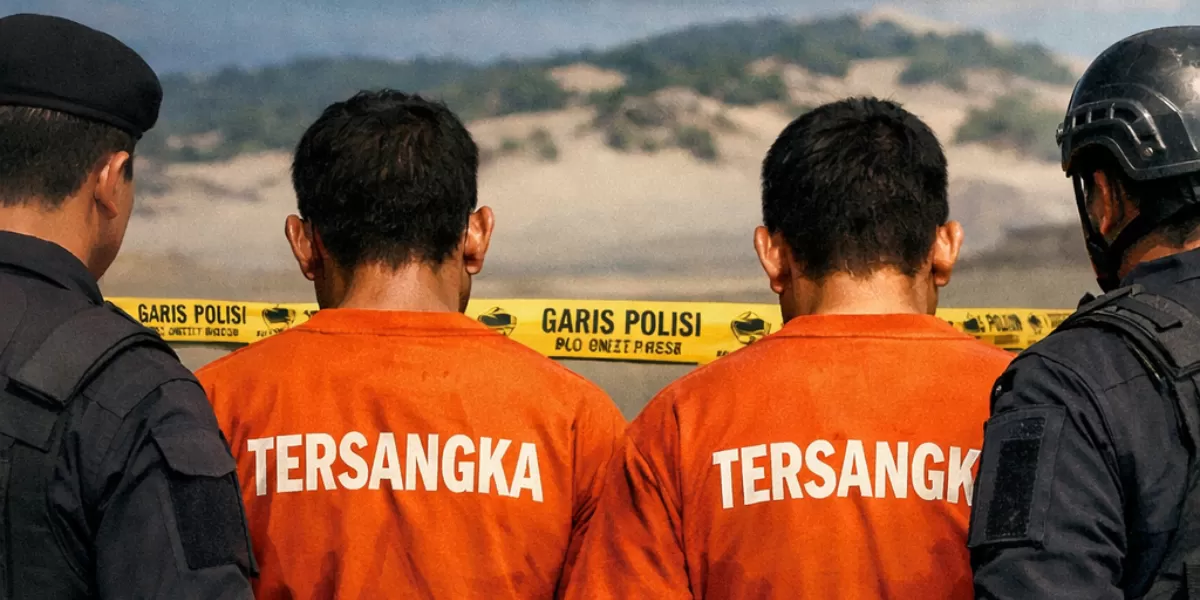 Ilustrasi - polisi tetapkan dua pria diduga tersangka pembunuh pria di Gumuk Pasir Bantul (ChatGPT AI)