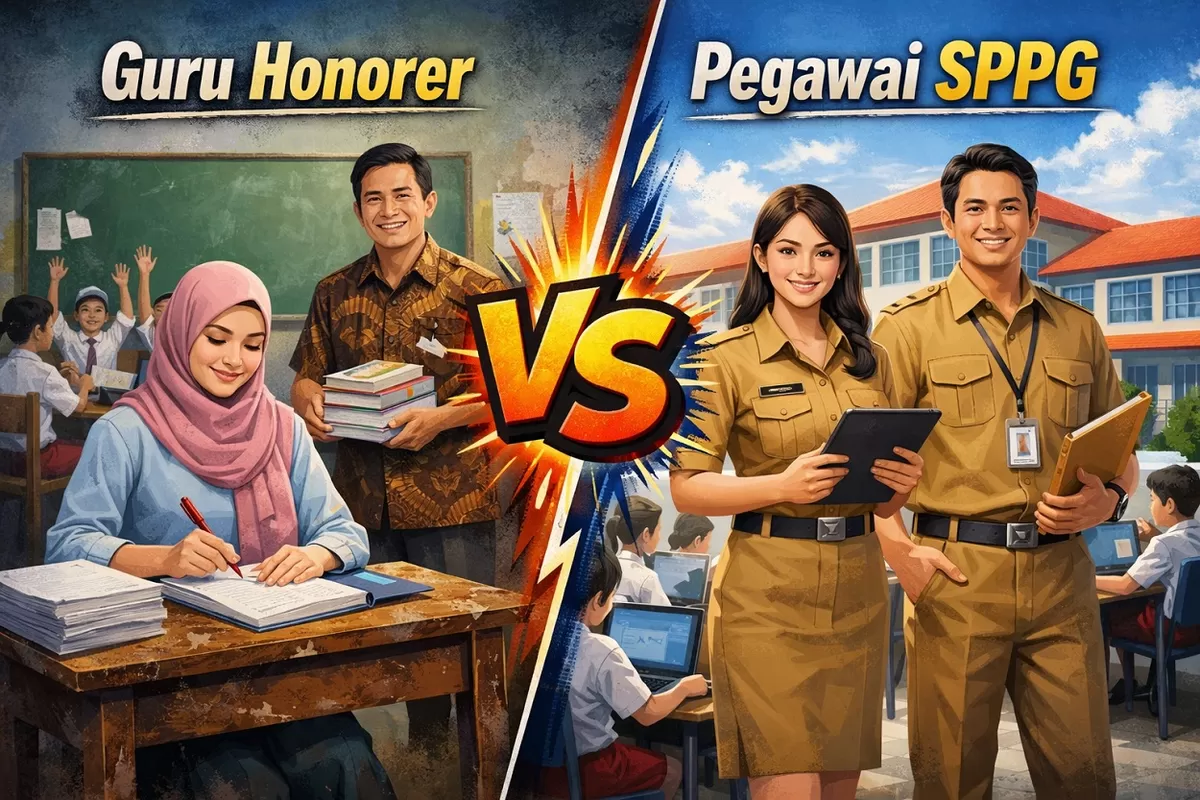 Ilustrasi - Perbandingan gaji dan jumlah guru honorer dengan pegawai SPPG berstatus PPPK (Portaloka.id)