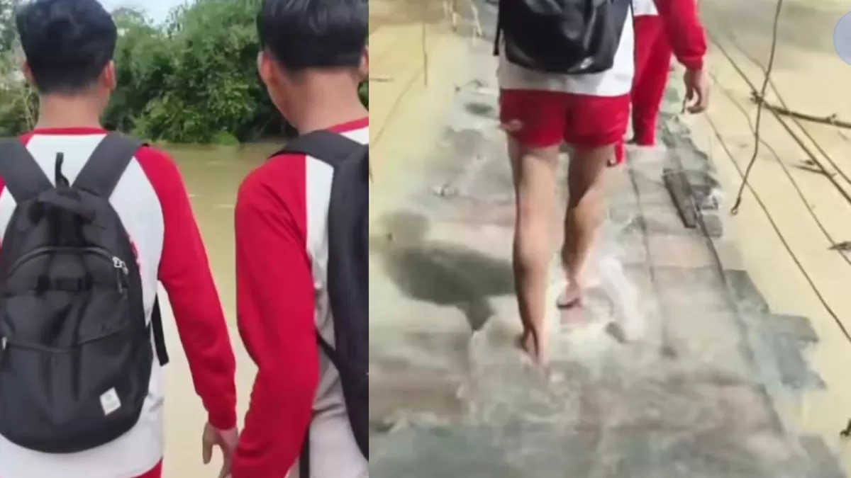 Pelajar di Lampung Tengah keluhkan jalan ke sekolah yang selalu tergenang banjir.  (TikTok/kicrit61)