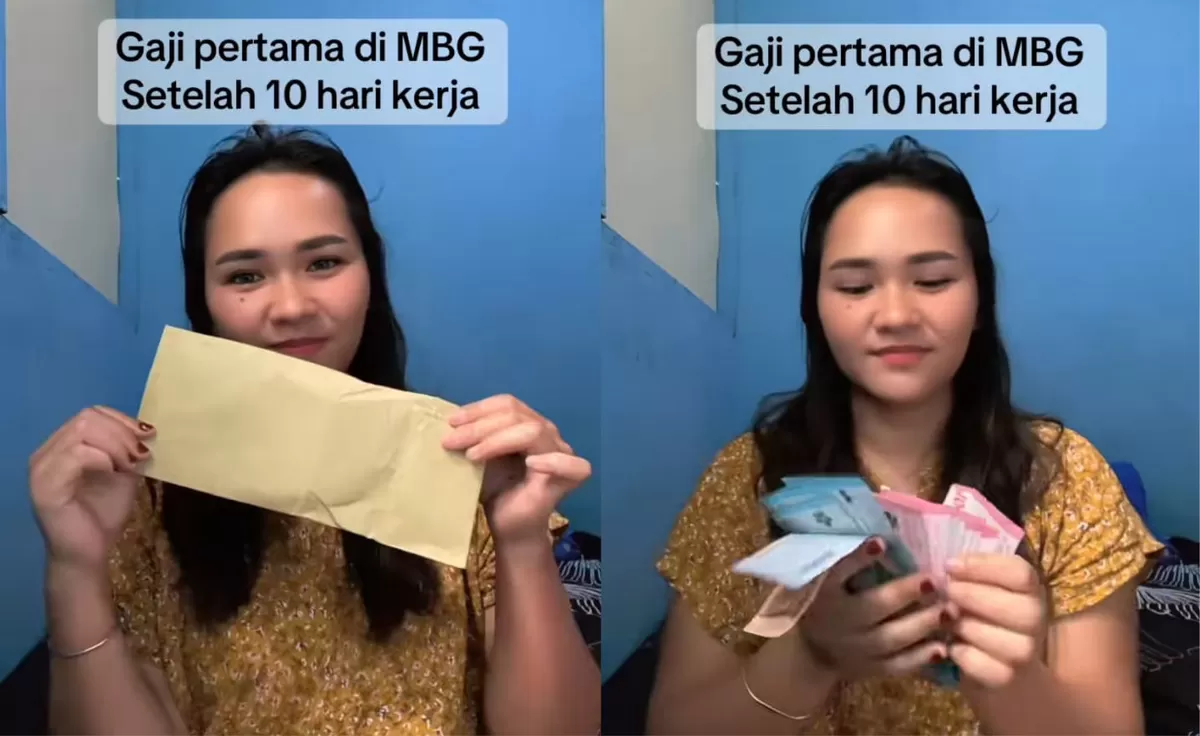 Seorang pegawai SPPG memperlihatkan gaji pertamnya setelah bekerja 10 hari di dapur MBG (TikTok @akunrose1)