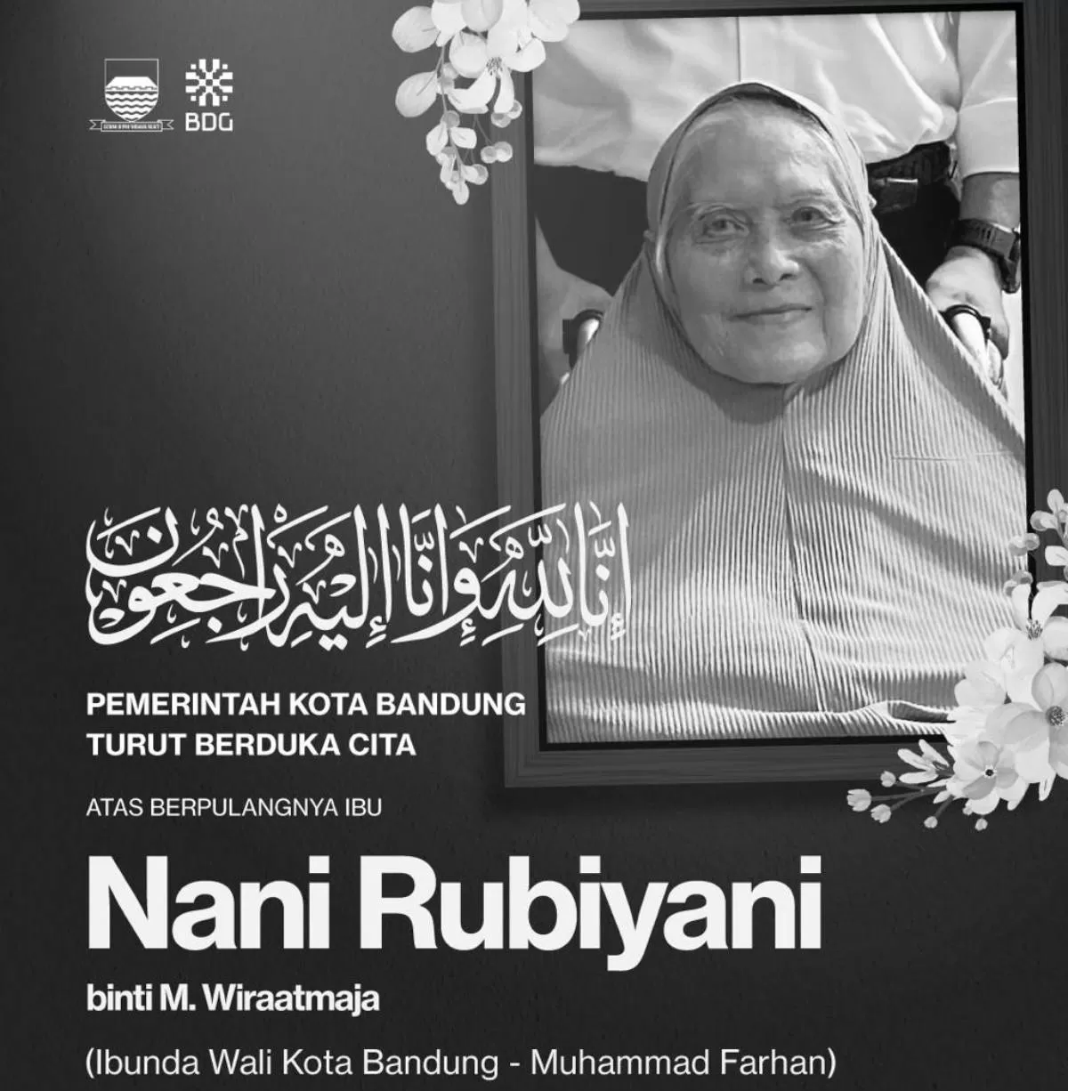 Nani Rubiyani, ibunda M Farhan Wali Kota Bandung wafat (Ist)