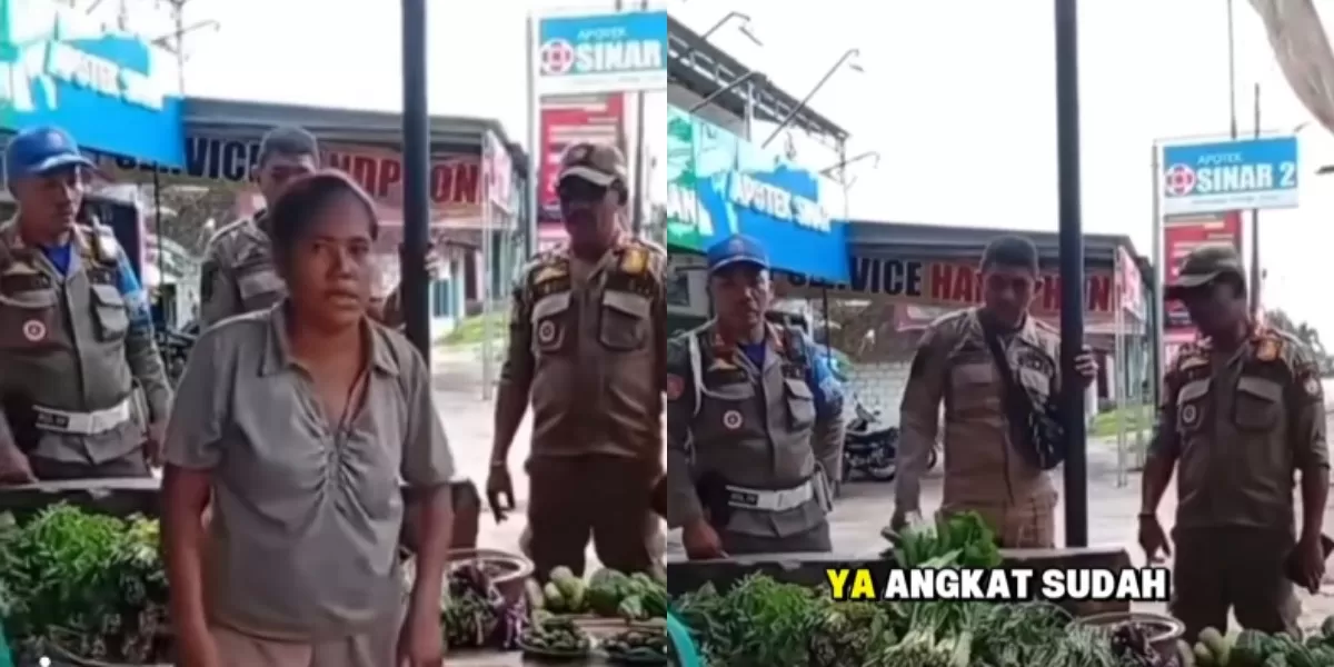 Petugas Satpol PP yang menutup paksa lapak jualan pedagang sayuran di Sumba Barat Daya, Nusa Tenggara Timur (NTT).  (Instagram.com/@fakta.indo)