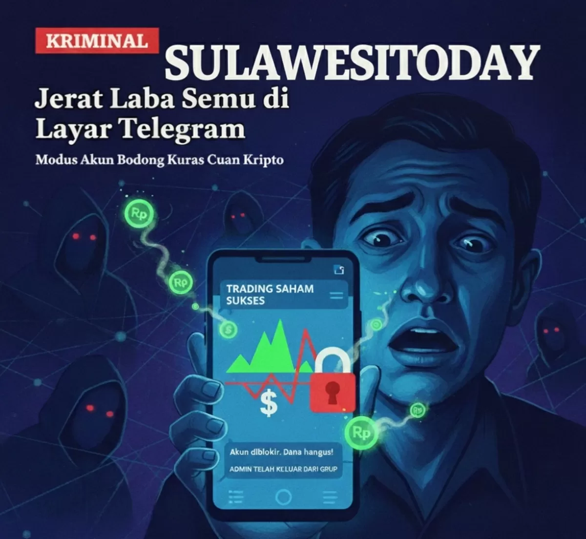 Para penipu investasi kini menyelinap di balik grup Telegram, menjajakan mimpi untung kilat lewat aset kripto dan saham.