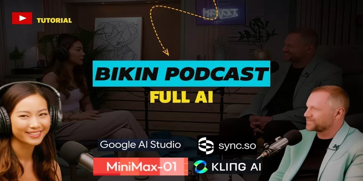 Belajar cara membuat podcast bule profesional menggunakan Google AI Studio, Kling AI, dan Minimax. Tutorial lengkap bikin video lipsync AI tanpa kamera atau narasumber asli