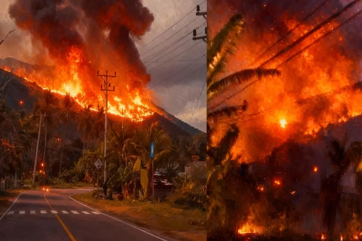 Kebakaran hutan seluas 20 hektare melanda Desa Avolua, Parigi Moutong. Petugas berjibaku memadamkan api secara manual di medan terjal sementara tiga keluarga mulai diungsikan