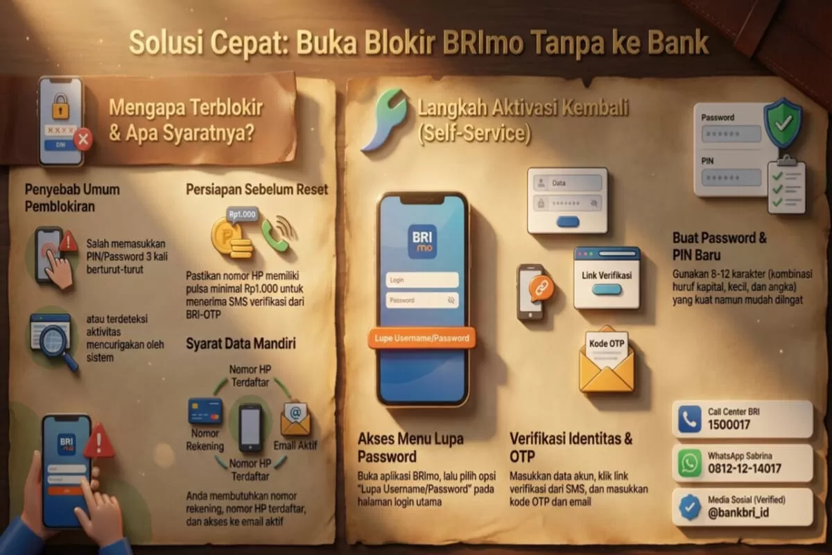 Akun BRImo terblokir salah PIN 3 kali? Jangan panik! Simak cara mudah buka blokir BRImo lewat HP tanpa ke bank. Praktis dan cepat, cek panduannya.