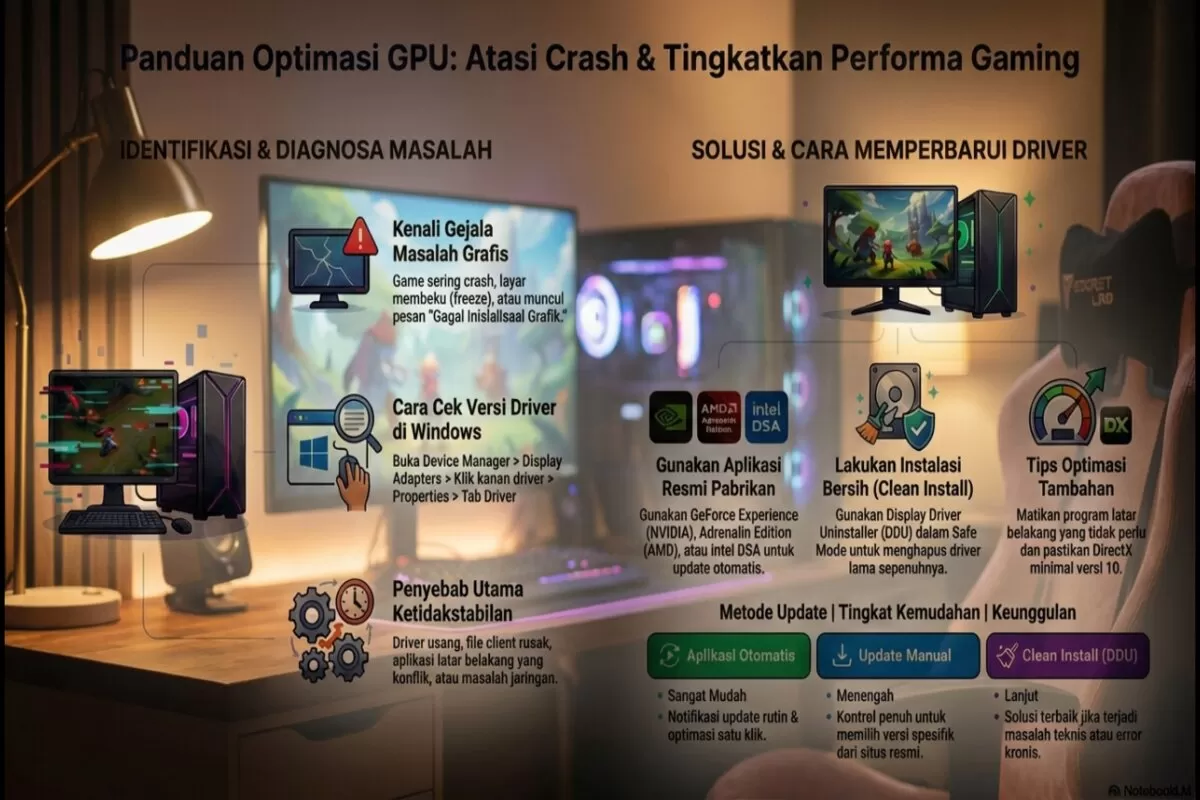 Roblox sering crash? Bisa jadi driver grafis usang. Simak cara update GPU NVIDIA, AMD, & Intel terlengkap 2026 agar main lancar. Solusi tuntas di sini!