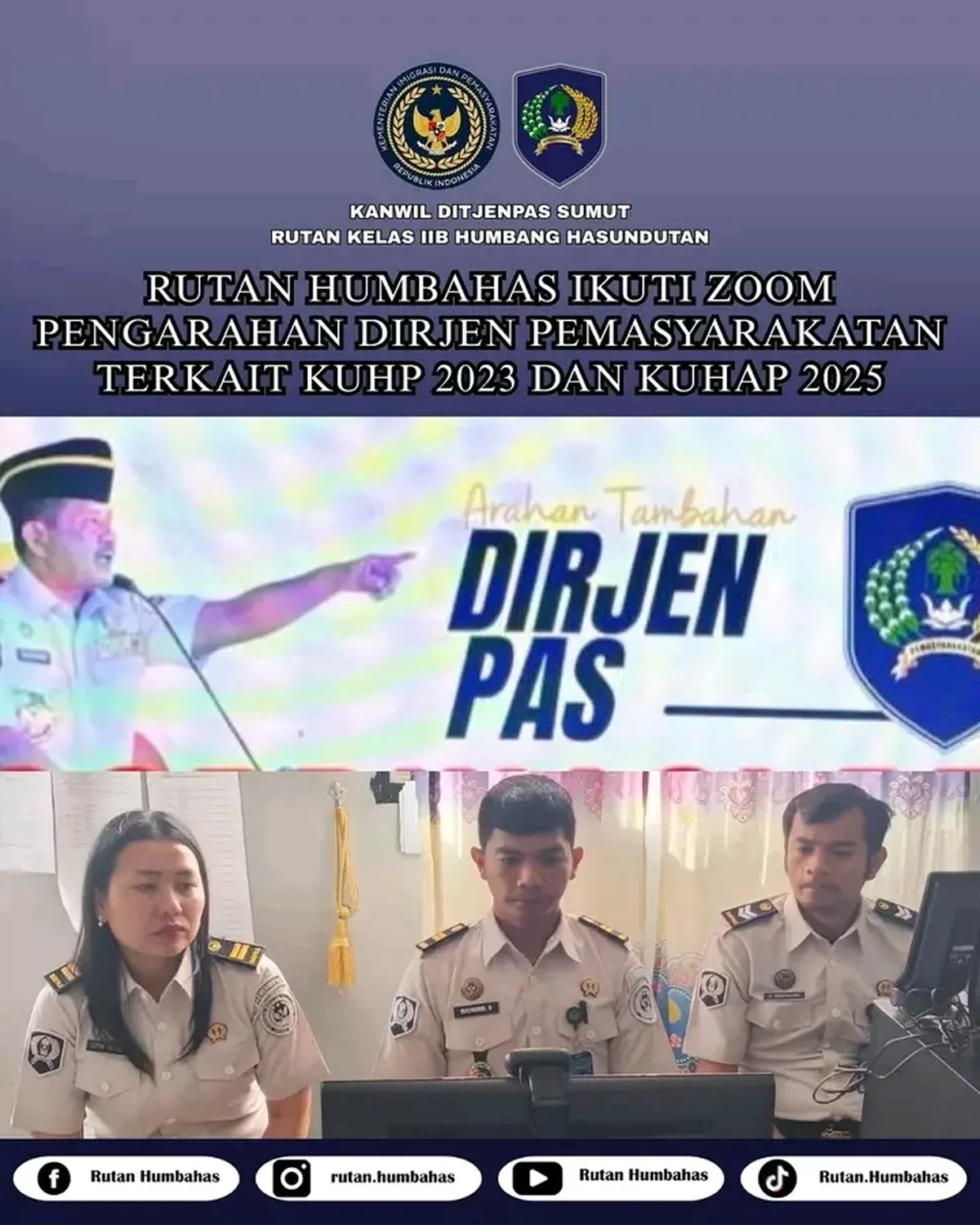 Petugas Rutan Humbang Hasundutan Saat Mengikuti Zoom Meeting Secara Virtual Bersama Dirjenpas