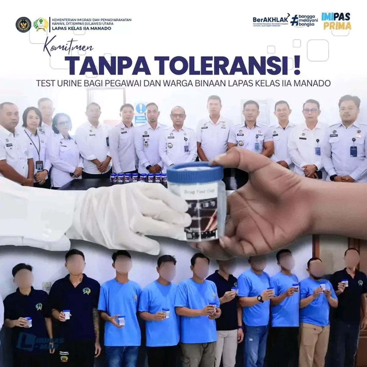 Kalapas Manado dan Jajaran Saat Kegiatan Tes Urine Pegawai dan Warga Binaan