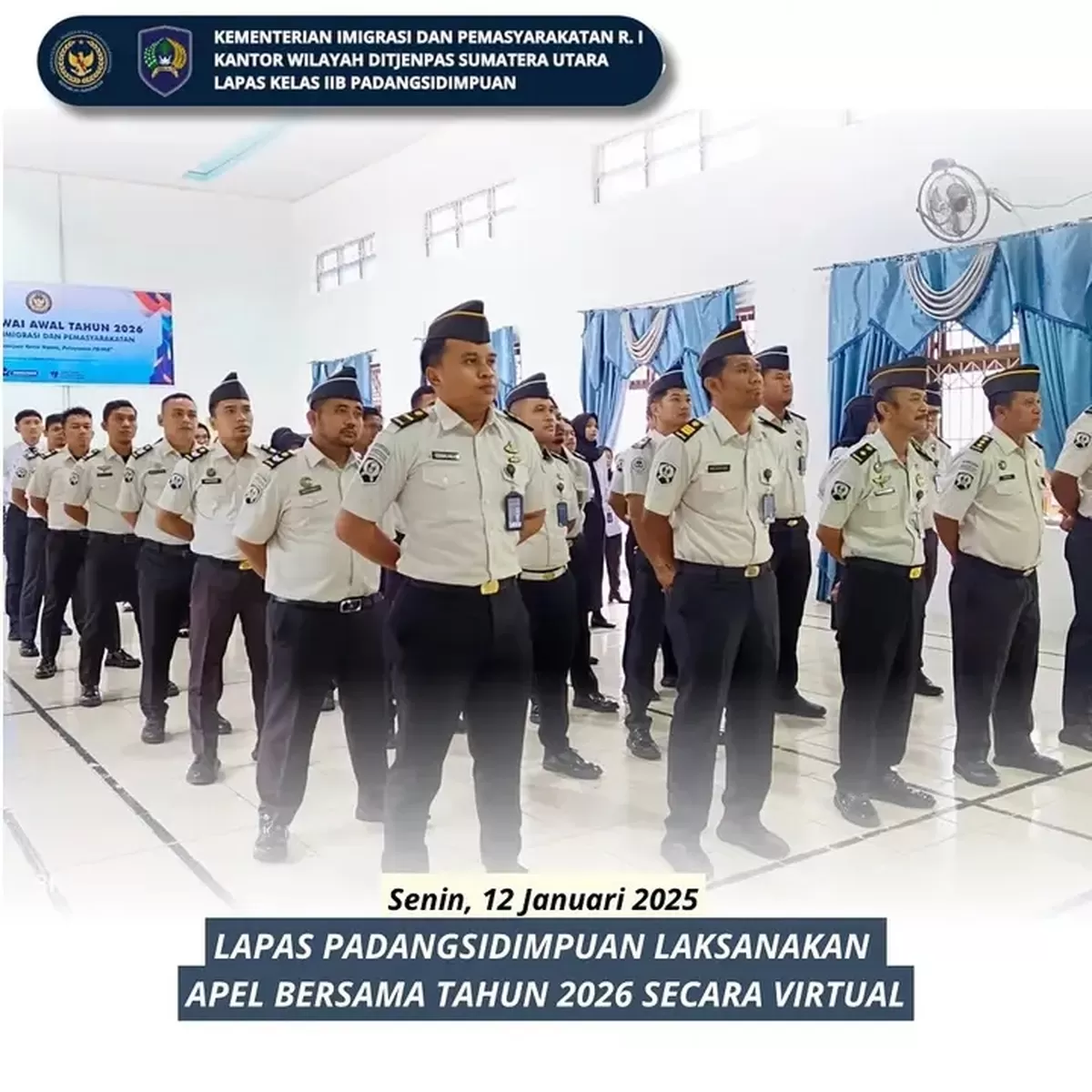 Jajaran Pegawai Lapas Padangsidimpuan Saat Apel Pagi Bersama Kemenko Hukum, HAM dan ImiPas