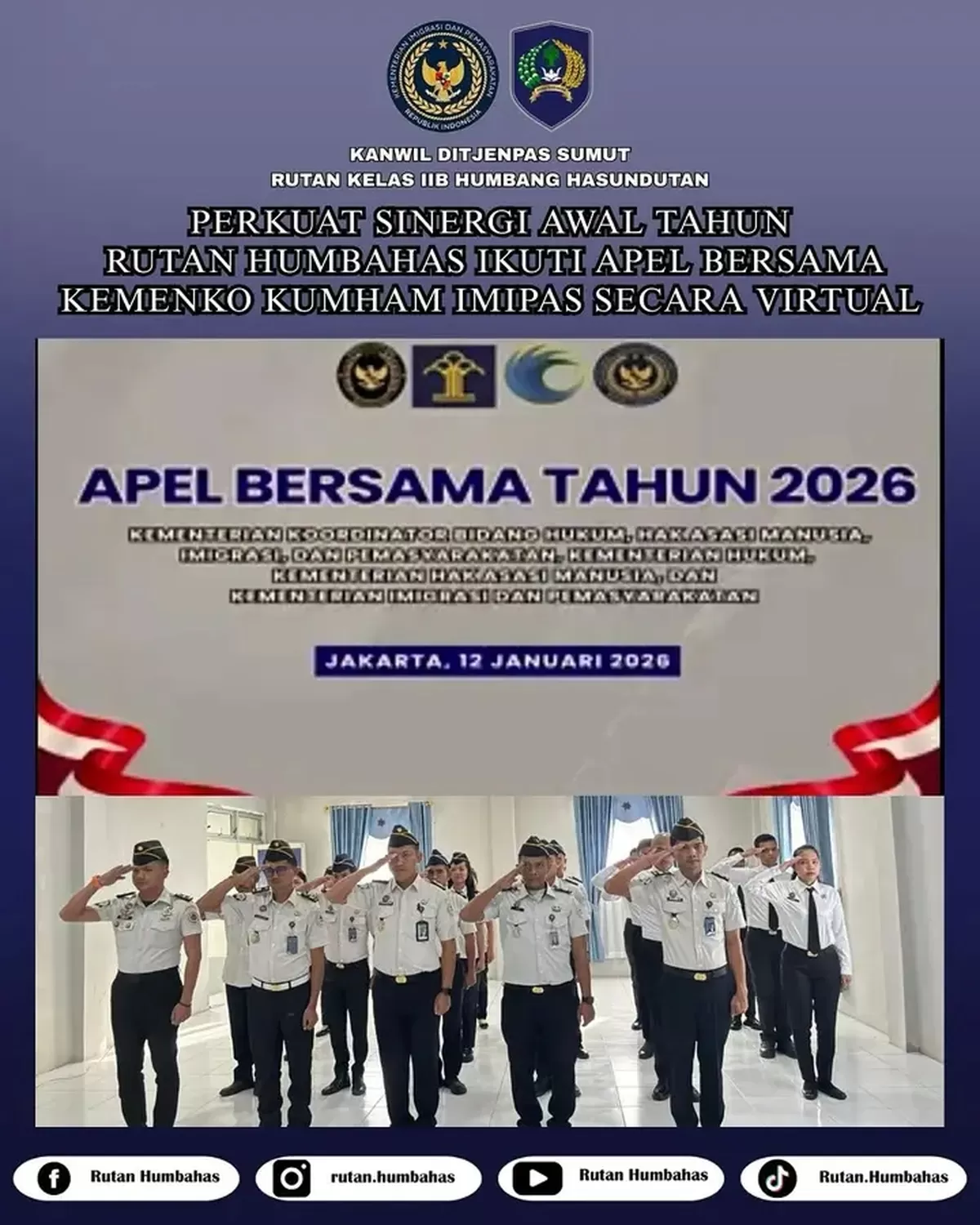 Karutan Humbang Hasundutan dan Jajaran Saat Apel Bersama Kemenko Hukum, HAM dan ImiPas