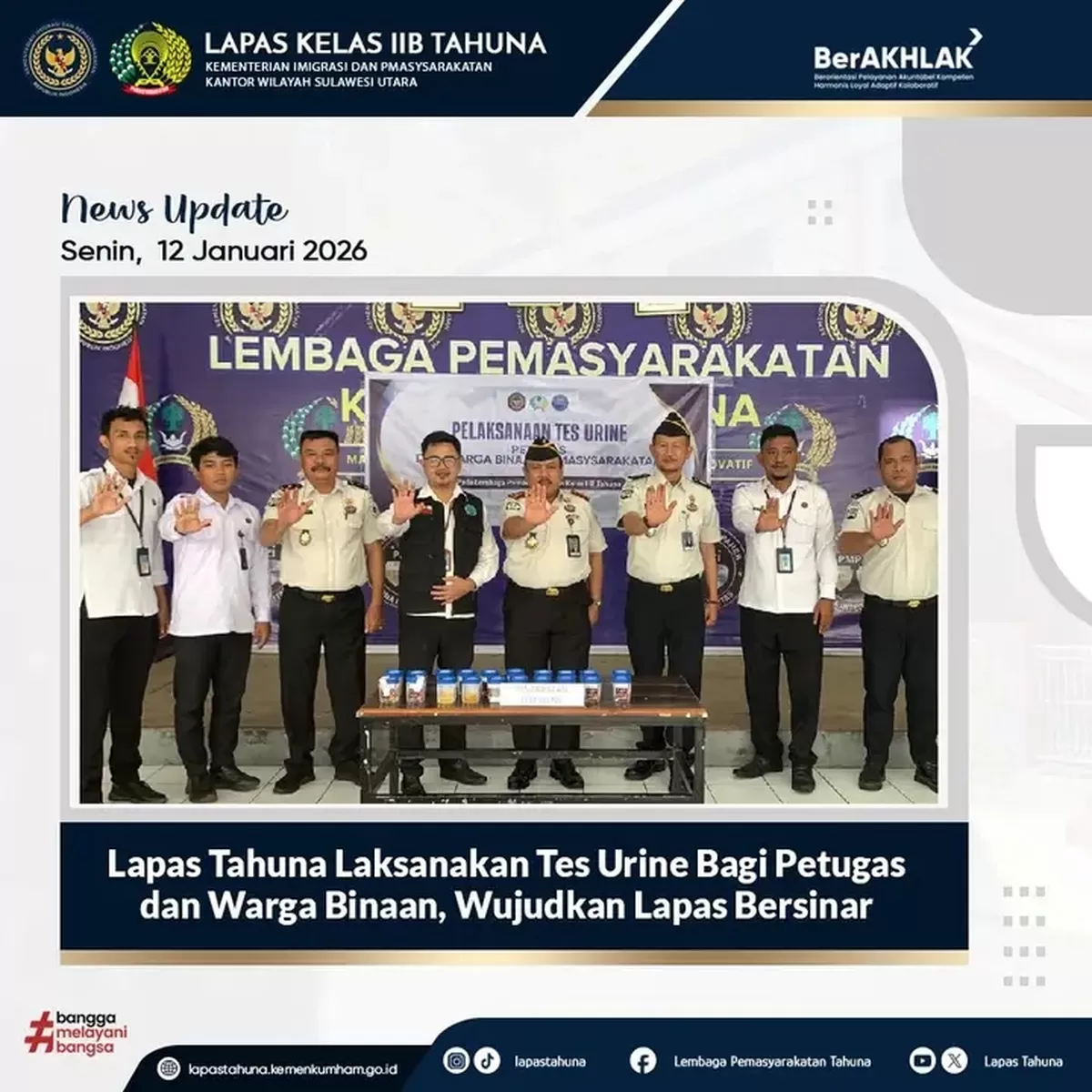 Kalapas Tahuna Saat Kegiatan Tes Urine bagi Petugas dan Warga Binaan