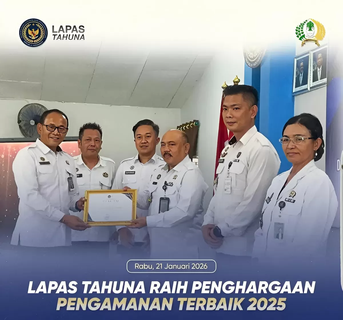 Kalapas Tahuna Saat Menerima Penghargaan Pengaman Terbaik