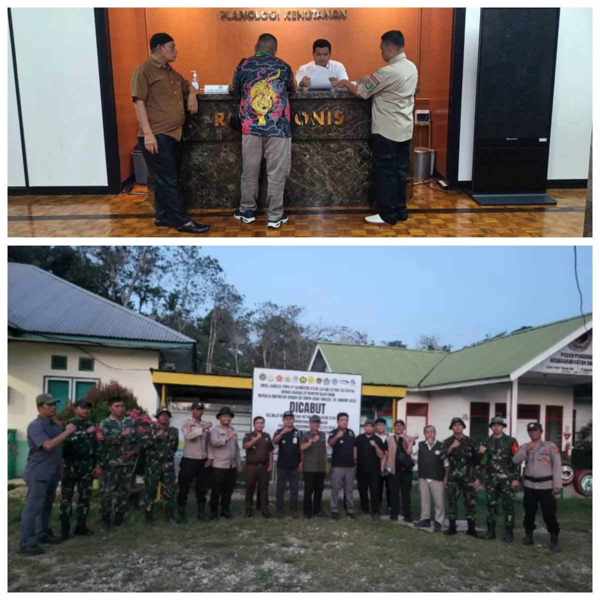 Foto Ketua dan Pengurus Koptan SS Desa Batas Saat Menyerahkan Surat di Kementerian Kehutanan Dan Satgas PKH Memasang Plang di PT SSL Sektor Pasir Pengaraian  (NAWACITAPOST.COM)