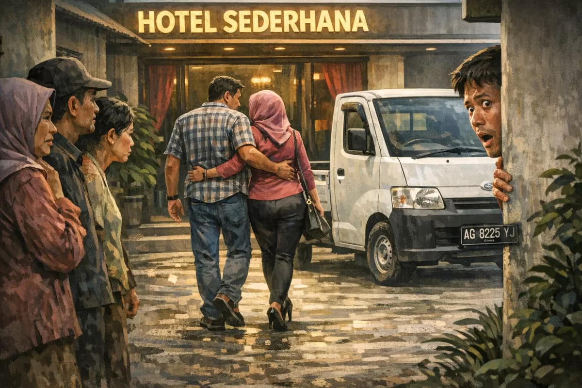 Ilustrasi DD bersama TT memasuki hotel sederhana  (Ai)