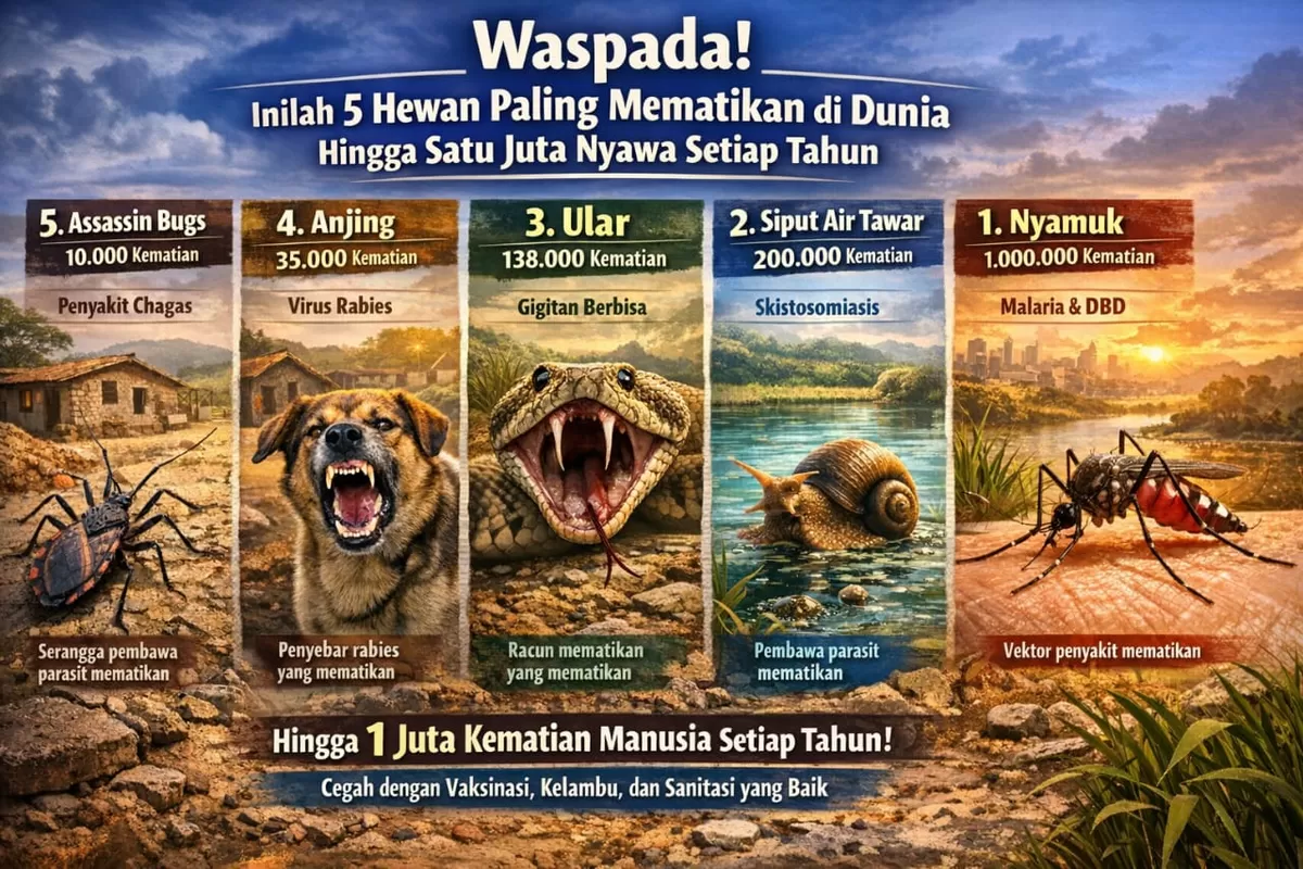 Ilustrasi 5 hewan paling mematikan di dunia (Ai)