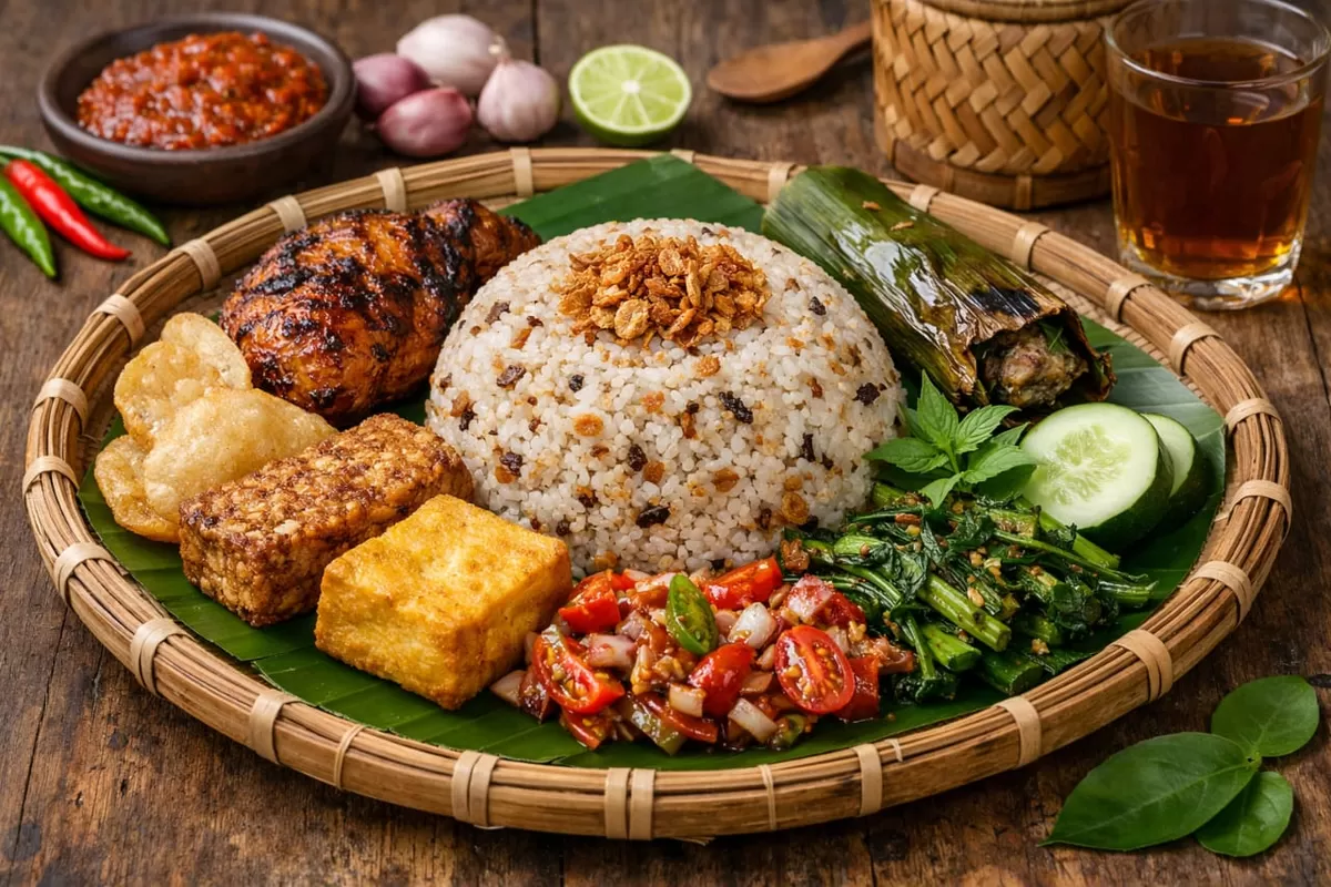 Ilustrasi Nasi Tutug Oncom khas Sunda  (Ai)