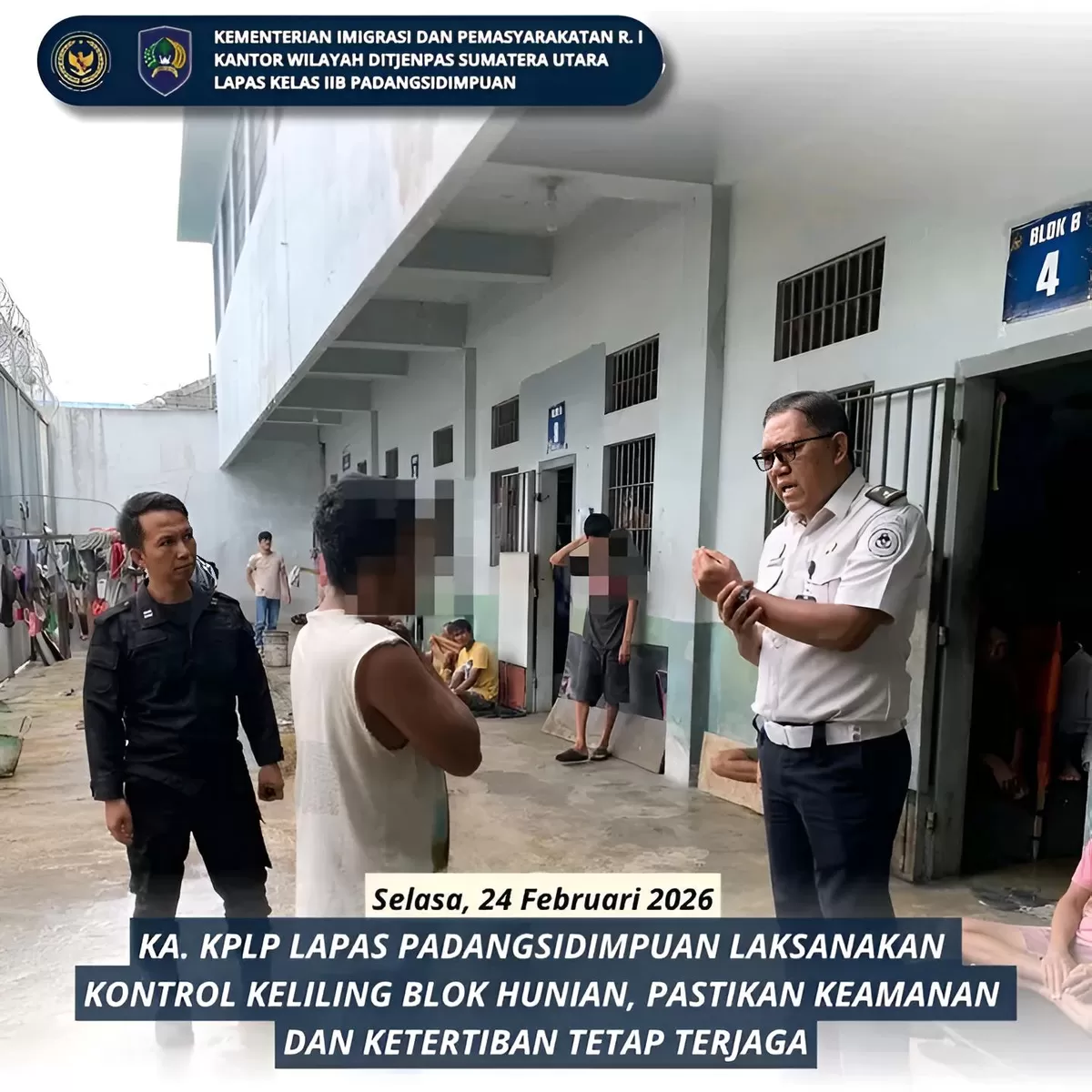 Ka. KPLP Lapas Padangsidimpuan Saat Kontrol Keliling di Seluruh Blok Hunian Warga Binaan