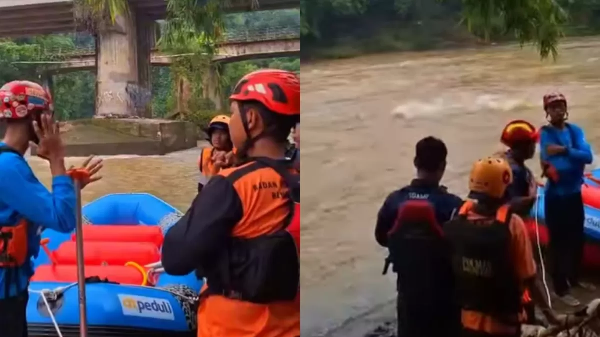 Pencarian siswa SMKN 1 Ciomas yang melompat ke Sungai Cisadane, Bogor. (Instagram/bpbd.kotabogor)