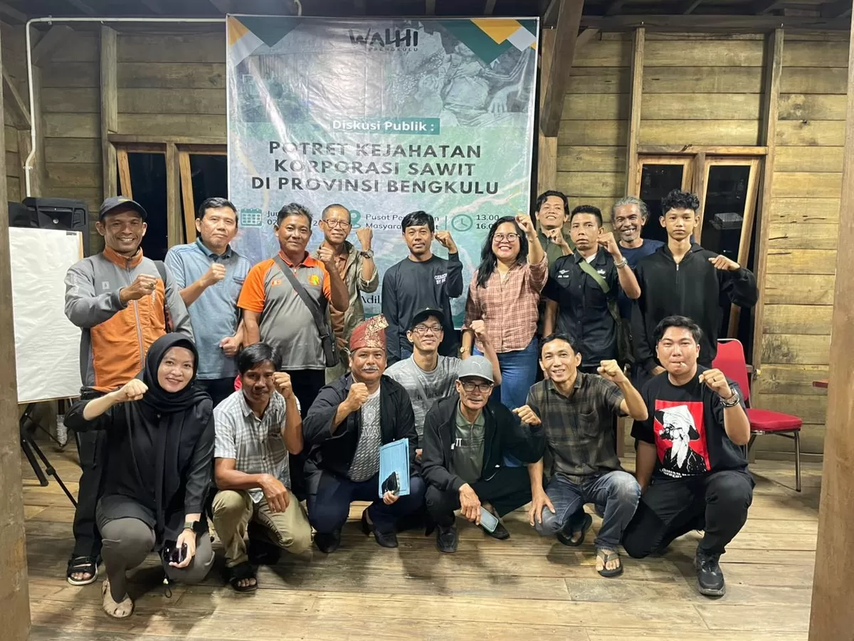 Walhi Bengkulu bersama organisasi pencinta lingkungan di Bengkulu menggelar diskusi publik terkait kejahatan korporasi sawit dan konflk Agraria dan krisis ekologi di daerah ini.(Foto/Walhi Bengkulu)