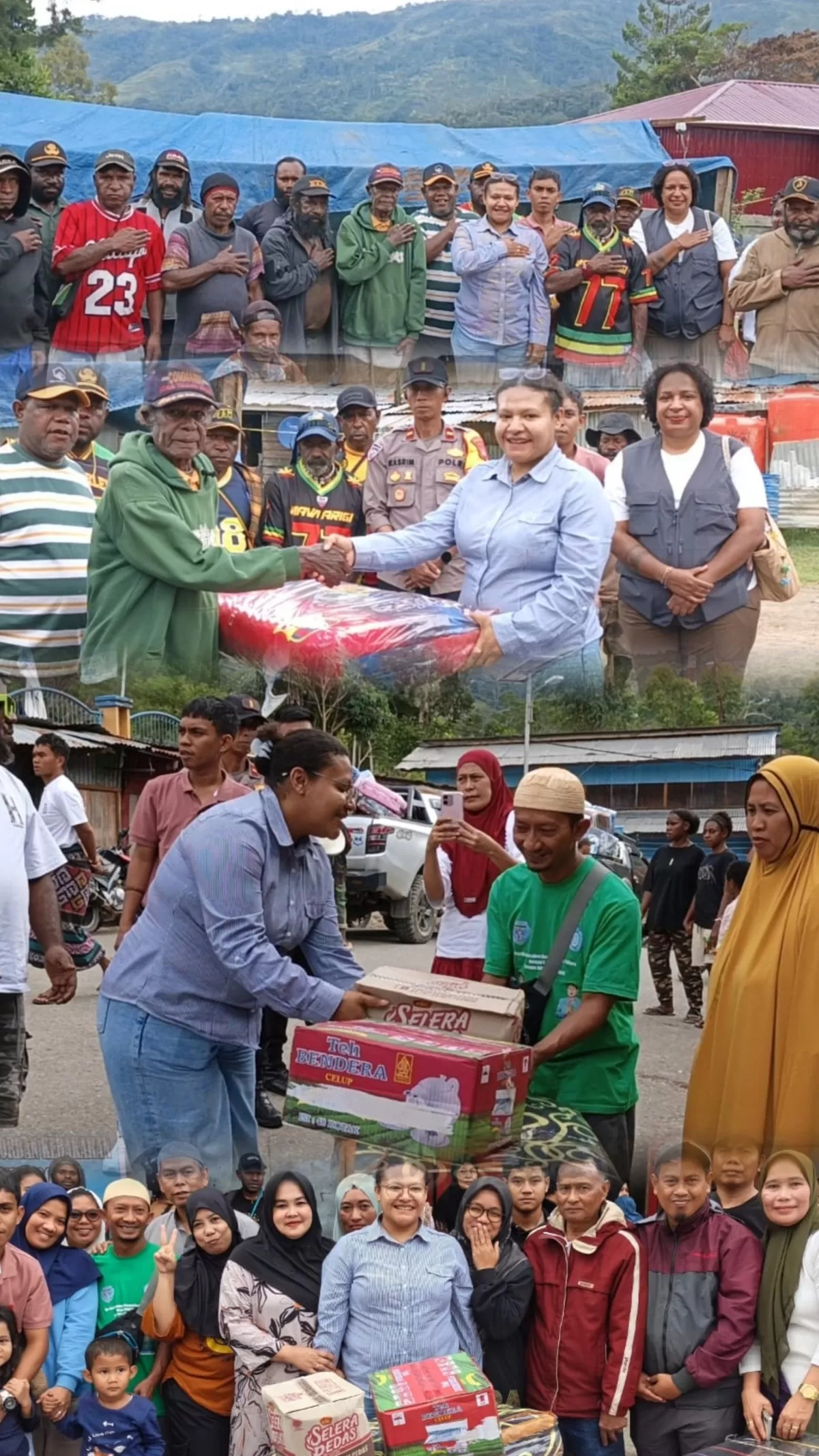 Melisa Tabo, wakil rakyat dari Dapil Tolikara Fraksi Partai Golkar, secara pribadi membawa dan menyerahkan bantuan berupa paket sembako serta kebutuhan mendesak lainnya (Istimewa)