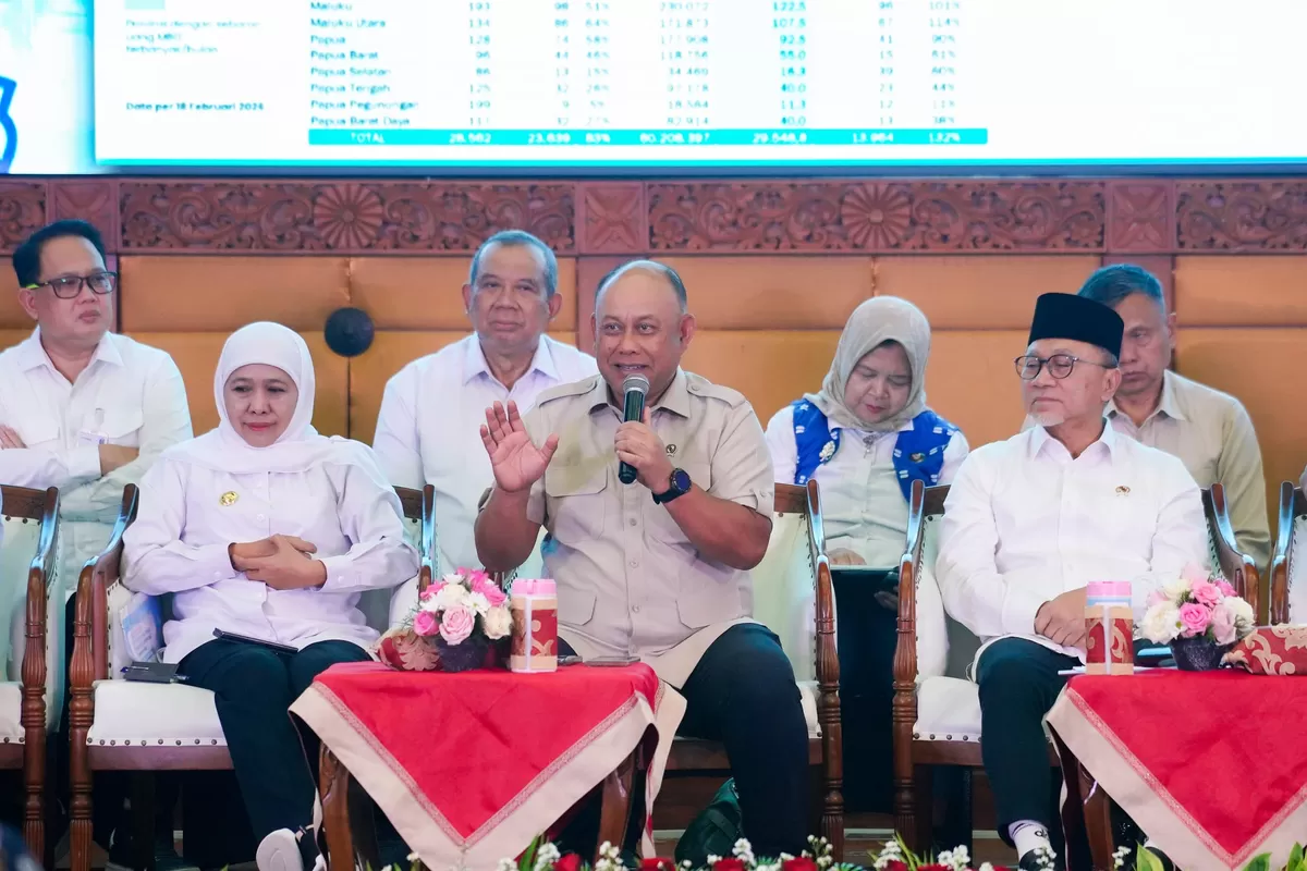 Kepala Badan Gizi Nasional (BGN) Dadan Hindayana, berbicara dalam Rakor Penyelenggaraan Program Makan Bergizi Gratis (MBG) Kantor Gubernur Jatim di Surabaya. (Ist)