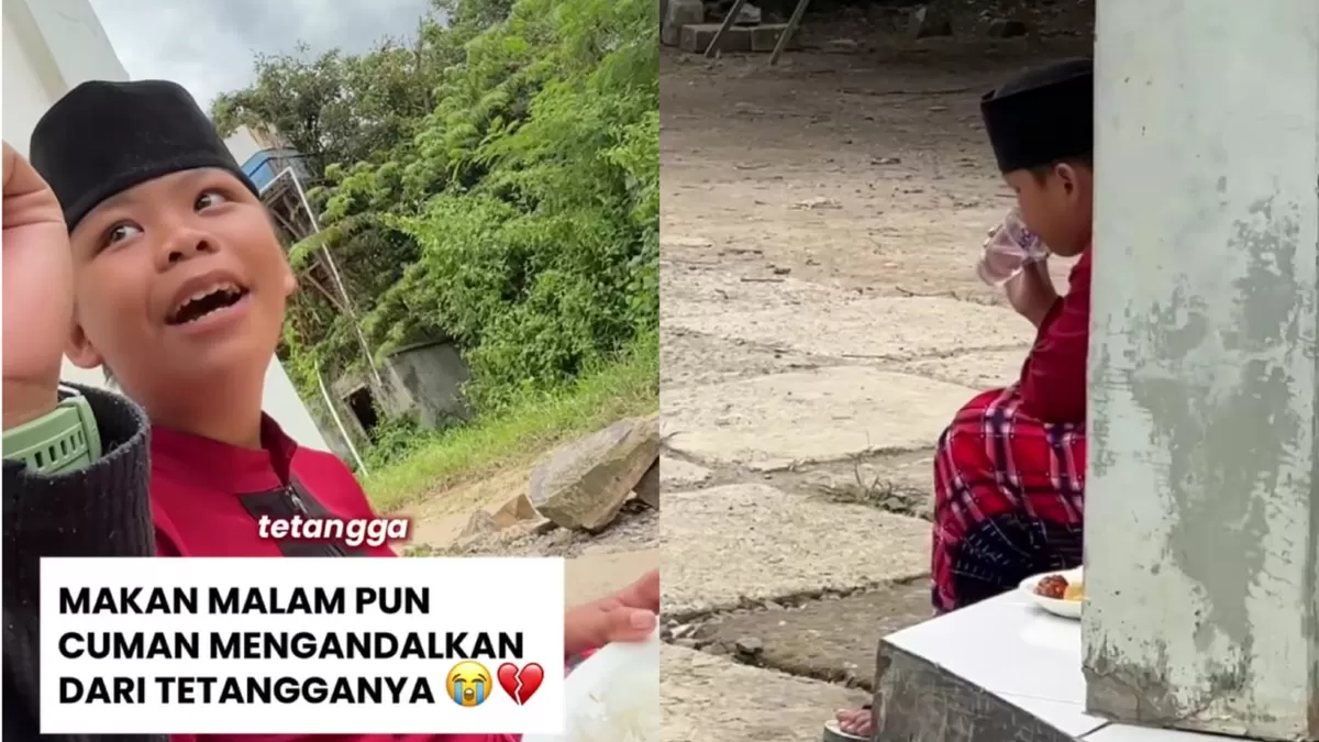 Seorang anak di Bandung yang selalu membawa pulang makanan dari masjid untuk neneknya. (Instagram/masjidpemudaalhamra)