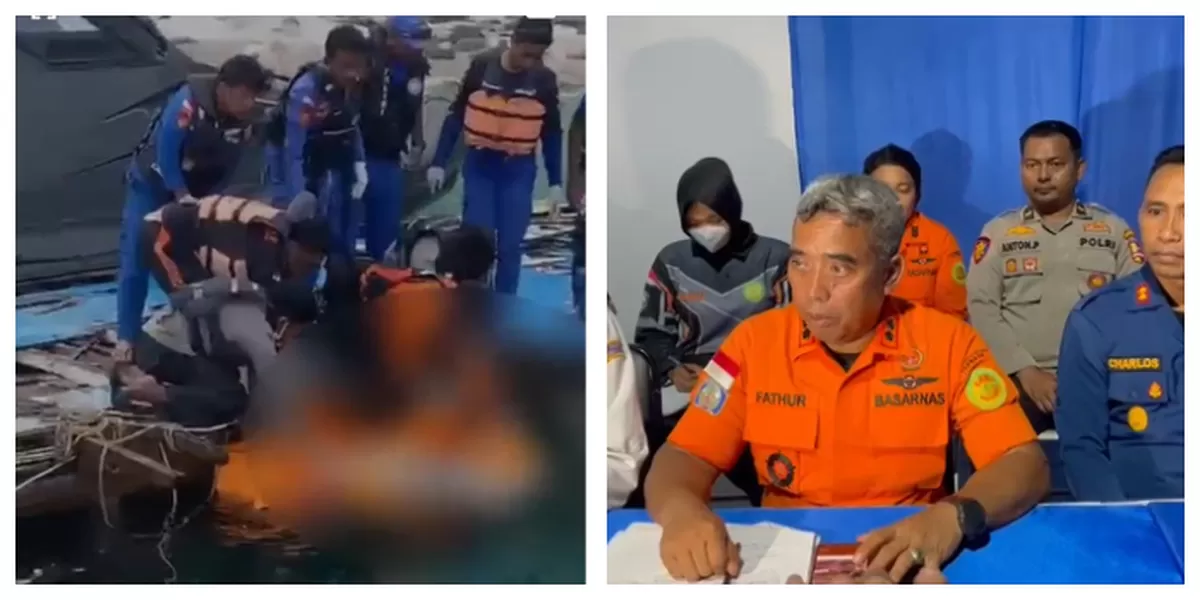 Tim SAR Gabungan mengevakuasi jenazah korban KM Putri Sakinah menggunakan KN SAR Puntadewa 250 di Perairan Labuan Bajo NTT Senin sore hari operasi. ( kiri) dan Kepala Kantor SAR Maumere sekaligus SAR  (Foto/Dok SAR)