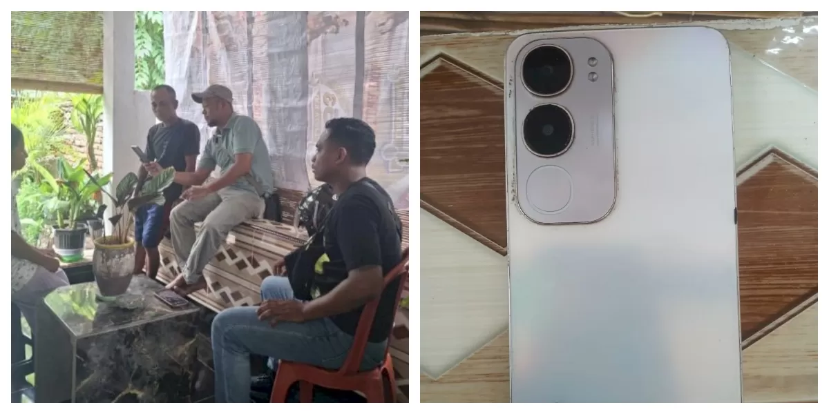 Petugas Satreskrim Polres Sikka mengamankan handphone Vivo Y195s sebagai barang bukti kasus pencurian yang terjadi di Kelurahan Kota Uneng. (Foto TBN Polres Sikka)