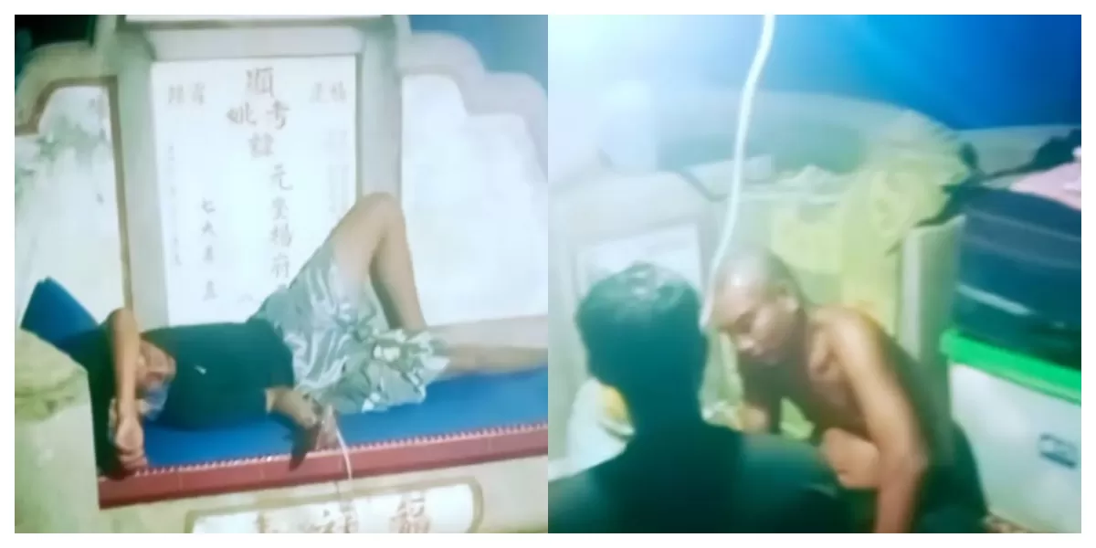 Warga di Aceh Tamiang harus bertahan dengan tinggal di kompleks kuburan Tionghoa pascabanjir. (TikTok/bang_cigen)