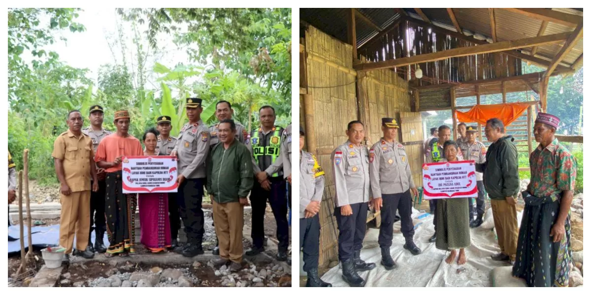 Wakapolres Manggarai Timur melakukan peletakan batu pertama pembangunan rumah bantuan Kapolda NTT bagi warga kurang mampu di Desa Nanga Labang. (Foto/ Acong)