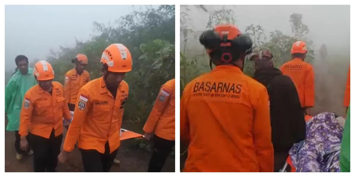 Petugas SAR mengevakuasi Kakek Aloysius Padun menuju Puskesmas Demon Pagong setelah ditemukan lemas di kebun Leraboleng Flores Timur pada Rabu pagi hari ini.