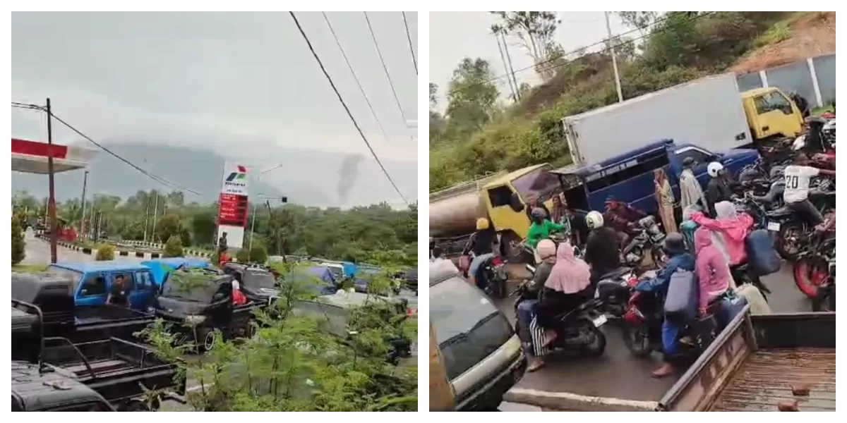 Antrean kendaraan roda dua dan roda empat mengular di SPBU Trans Ile Ape, Lembata, saat pembatasan BBM akibat cuaca buruk laut ekstrem berkepanjangan. (Foto/ Tim)