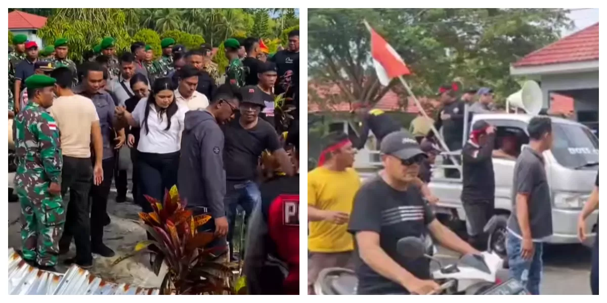 Ratusan warga berunjuk rasa di depan Markas Lanal Melonguane menuntut penanganan hukum transparan atas dugaan penganiayaan oleh oknum TNI AL.