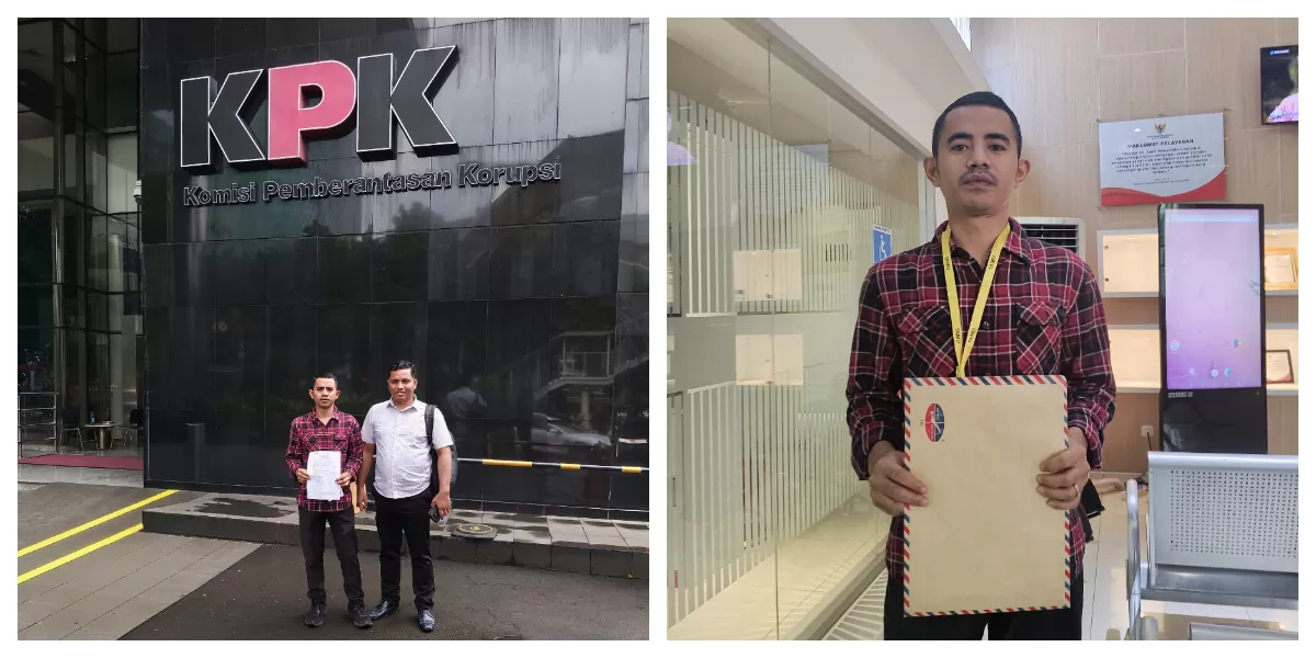 Ketua dan Sekjen TAKD menunjukkan dokumen laporan dugaan gratifikasi dana BOS saat mendatangi gedung KPK di Jakarta, Senin pagi. (Foto ist.)