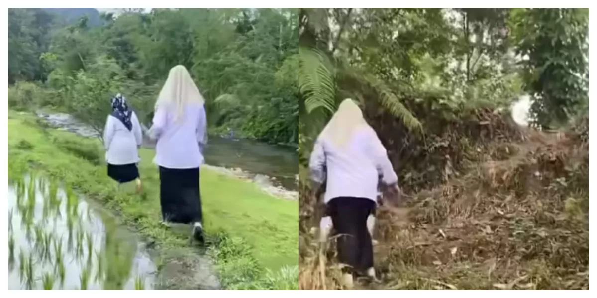 Tiga guru SMPN 3 Kayu Tanam berjalan kaki melewati sawah dan perbukitan saat mengunjungi rumah siswa di Padang Pariaman.