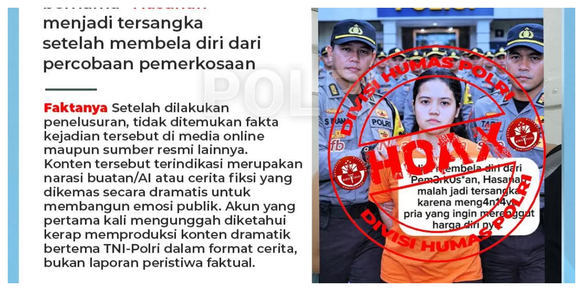 Ilustrasi verifikasi informasi di media sosial sebagai upaya mencegah penyebaran hoaks dan narasi fiksi yang memicu opini negatif publik. (Sumber: Devisi Humas Polri)