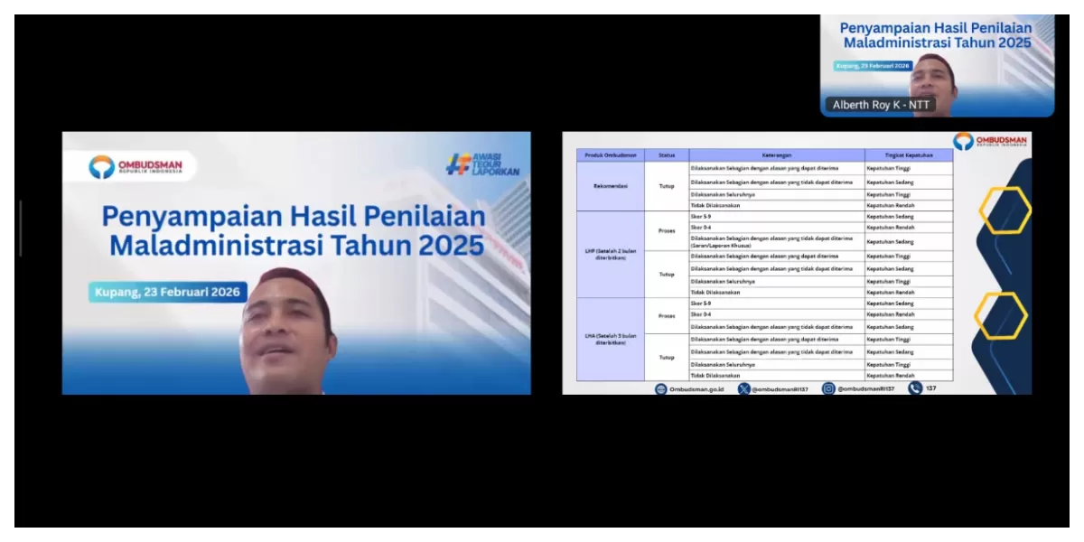 Suasana rapat daring rilis Opini Maladministrasi 2025 oleh Ombudsman NTT bersama 11 pemerintah daerah dan instansi pelayanan publik melalui Zoom.