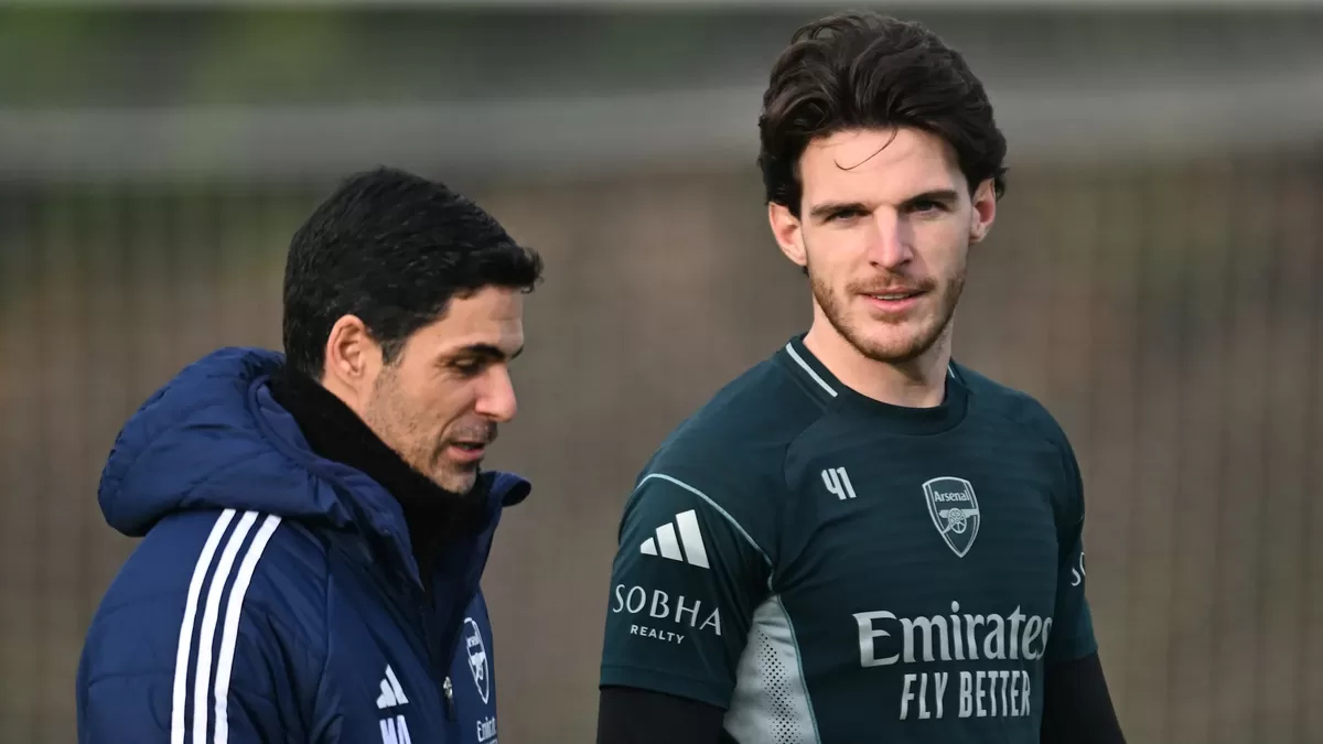 Declan Rice (kanan) sangat penting bagi Mikel Arteta. ( Stuart MacFarlane/Arsenal FC/Getty Images)