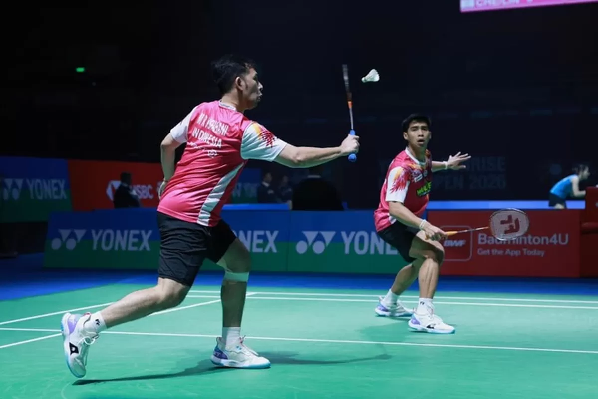 Ganda putra Indonesia, Sabar Karyaman Gutama/Moh Reza Pahlevi Isfahani di babak pertama India Open 2026. Mereka melangkah pasti ke 16 besar.  (PBSI)