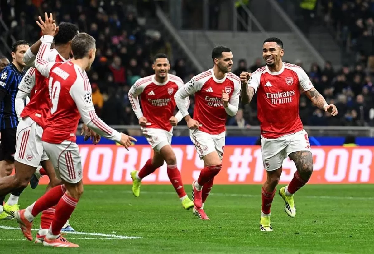 Selebrasi gol Arsenal ke gawang Inter Milan di matchday 7 Liga Champions 2025/26 (Arsenal)