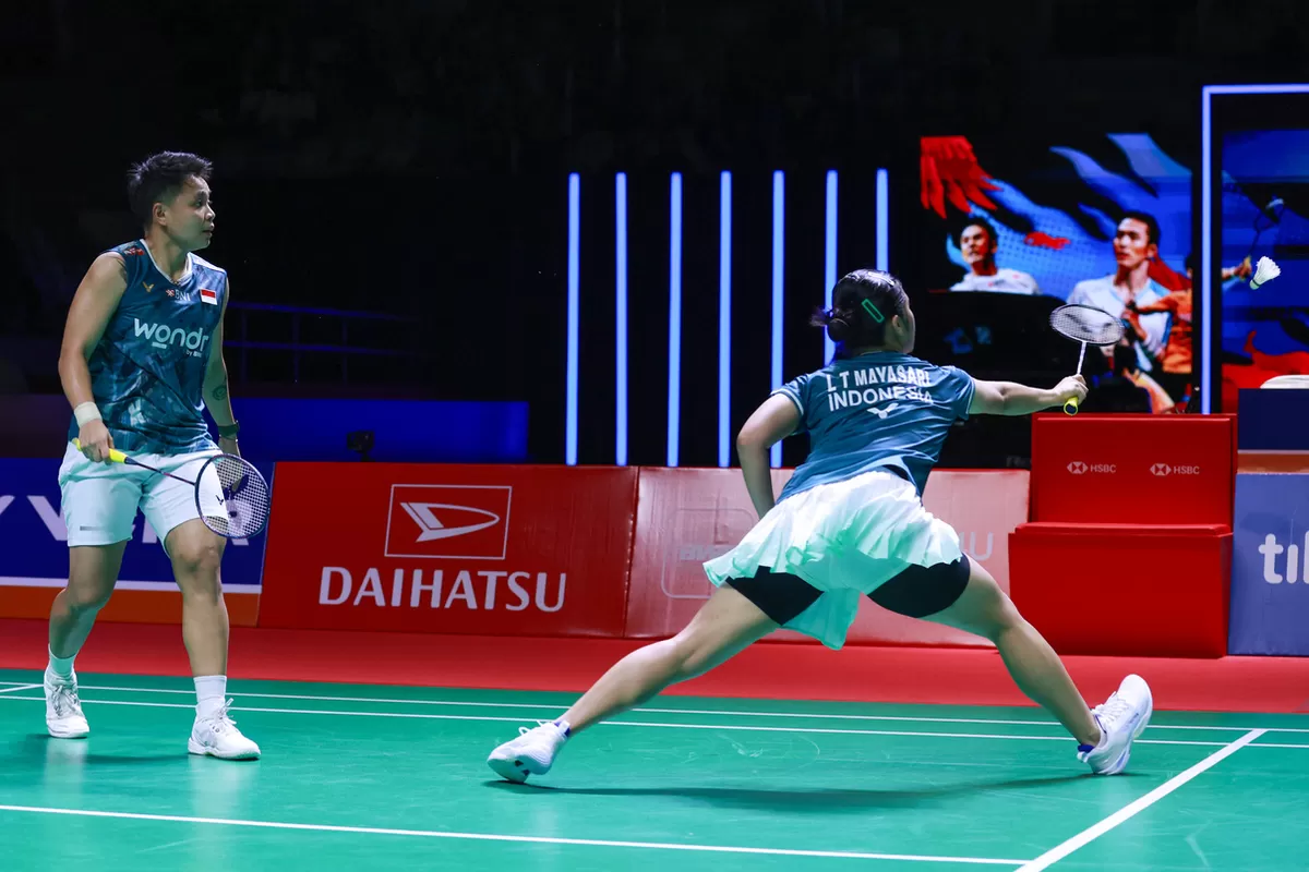 Apriyani Rahayu/Lanny Tria Mayasari belum mampu melampaui babak semifinal Indonesia Masters 2026 di turnamen BWF Super 500 perdana mereka.  (PBSI)